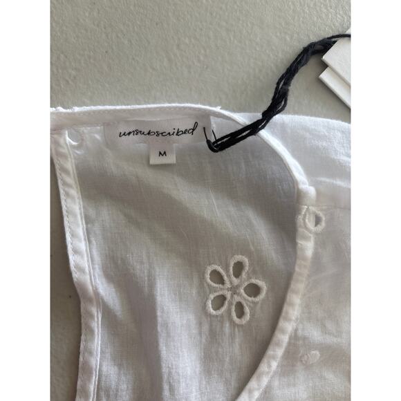 Unsubscribed Tops Blouse Shirt Women's Medium White Boho Eyelet Ruffle Bib NWT - Picture 5 of 15